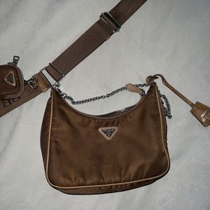 Brown Prada crossbody Re-Edition bag.